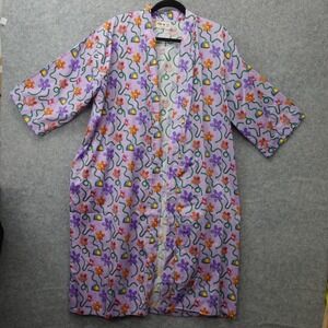 Boho Kimono Robe Women MEDIUM Floral Open Front Artisan Purple CLAY WORK SHELTER